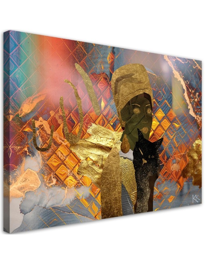 Leinwandbild - Afrikanerin und Katze | Feeby