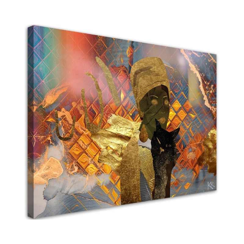 Leinwandbild - Afrikanerin und Katze | Feeby