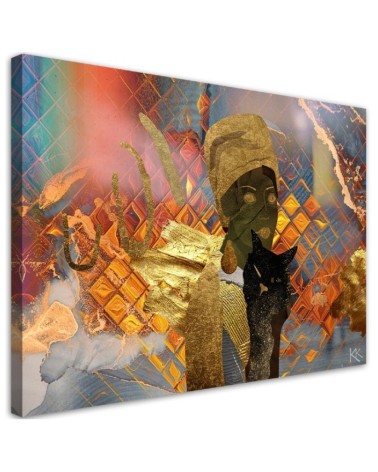 Canvas prints for living room - African woman and black cat | FEEBY