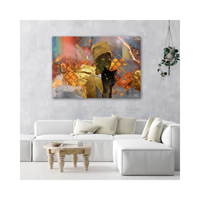 Leinwandbild - Afrikanerin und Katze | Feeby