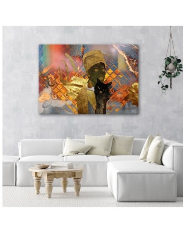 Leinwandbild - Afrikanerin und Katze | Feeby