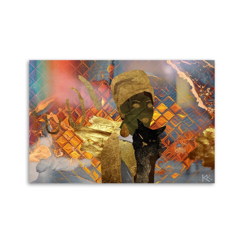 Leinwandbild - Afrikanerin und Katze | Feeby