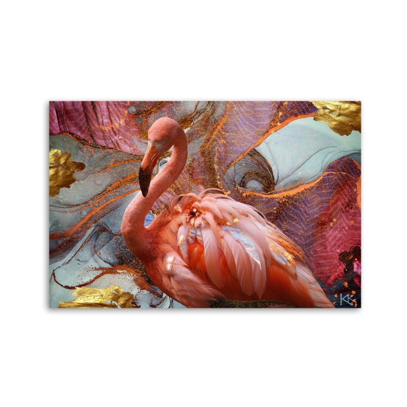 Wandbild für Wohnzimmer - Rosa Flamingo Abstraktion | Feeby