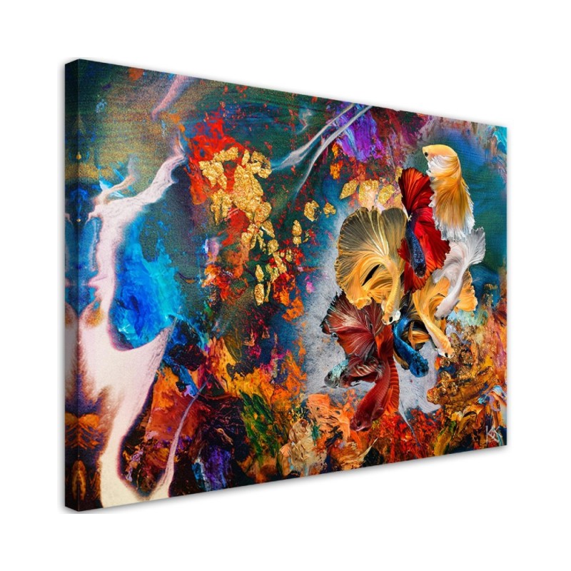 Modernes Wandbild - Farbenfrohe Fisch Abstraktion | Feeby