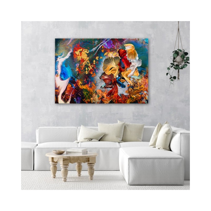 Modernes Wandbild - Farbenfrohe Fisch Abstraktion | Feeby