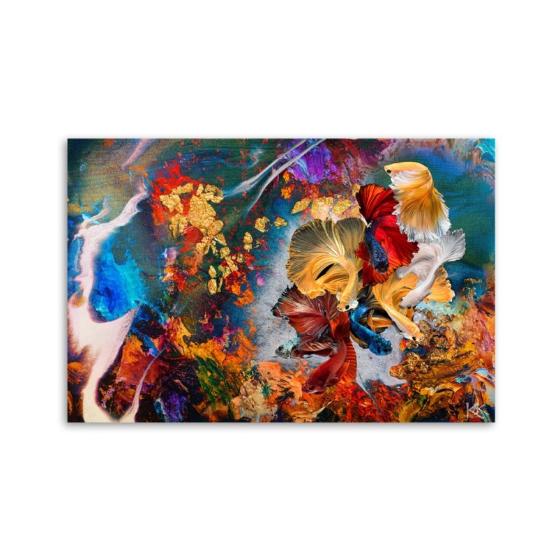 Modernes Wandbild - Farbenfrohe Fisch Abstraktion | Feeby