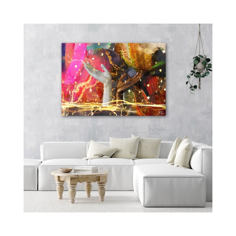 Dekoratives Leinwandbild - Farbenfrohe Hände Abstraktion | Feeby