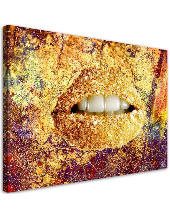 Modernes Wandbild - Abstrakte goldene Lippen | Feeby