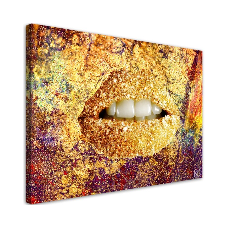 Modernes Wandbild - Abstrakte goldene Lippen | Feeby