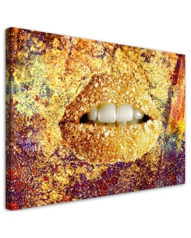 Modernes Wandbild - Abstrakte goldene Lippen | Feeby