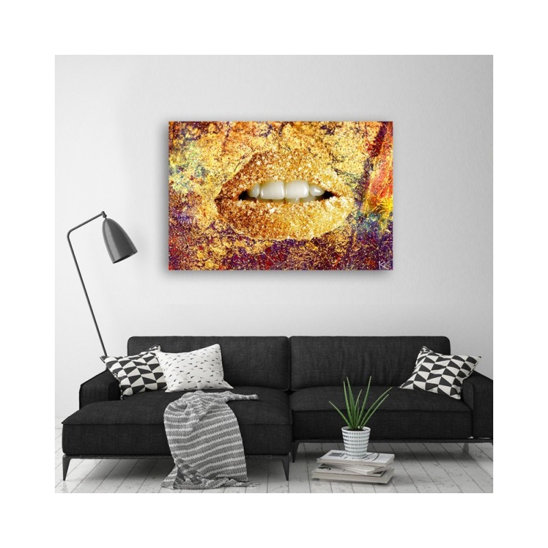 Modernes Wandbild - Abstrakte goldene Lippen | Feeby