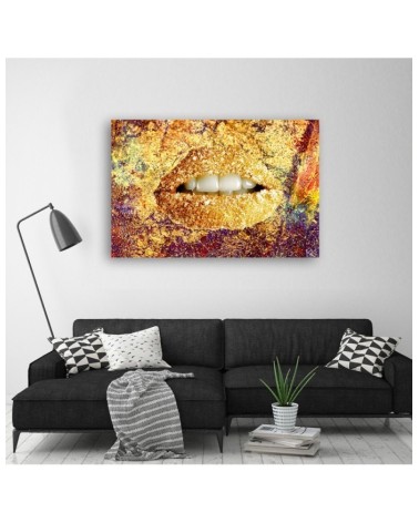 Modernes Wandbild - Abstrakte goldene Lippen | Feeby