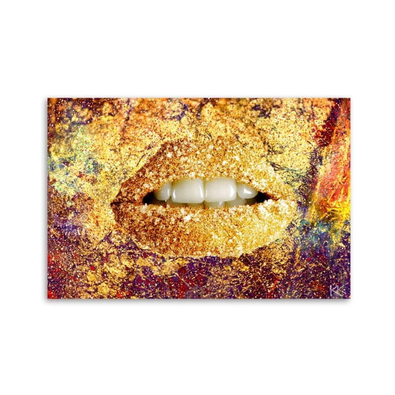 Modernes Wandbild - Abstrakte goldene Lippen | Feeby