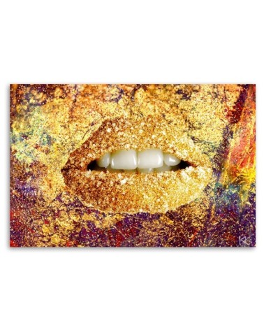 Modernes Wandbild - Abstrakte goldene Lippen | Feeby