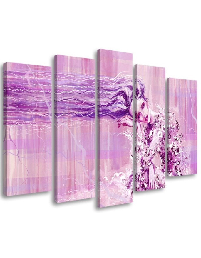 Canvas print for bedroom 5 parts - Woman with long hair | FEEBY