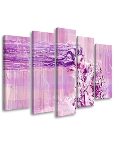Canvas print for bedroom 5 parts - Woman with long hair | FEEBY