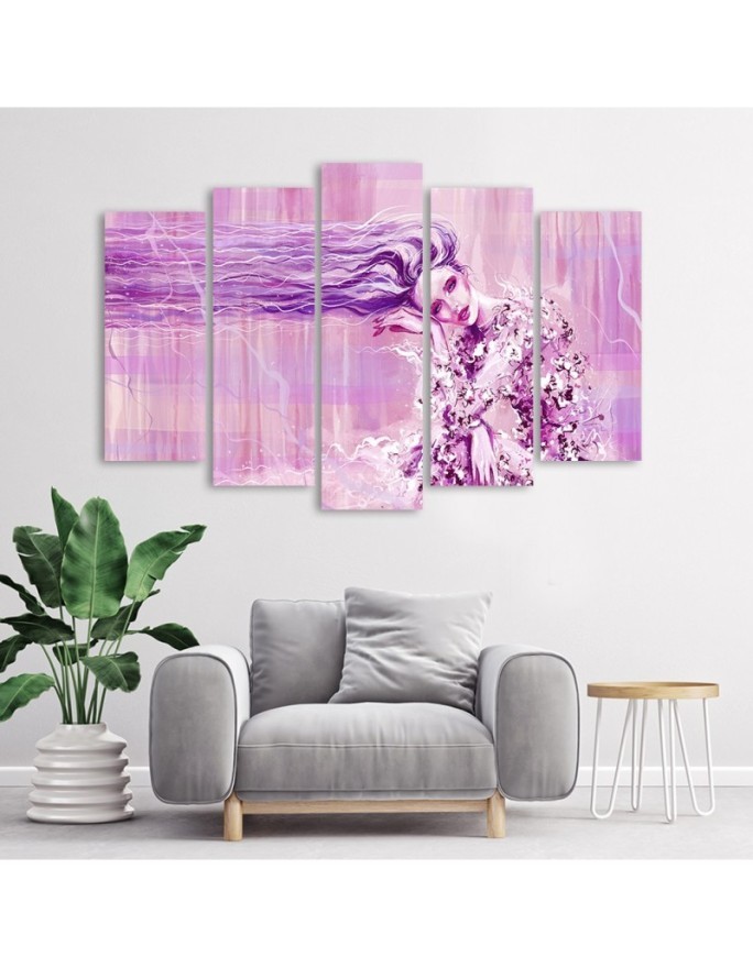 Canvas print for bedroom 5 parts - Woman with long hair | FEEBY