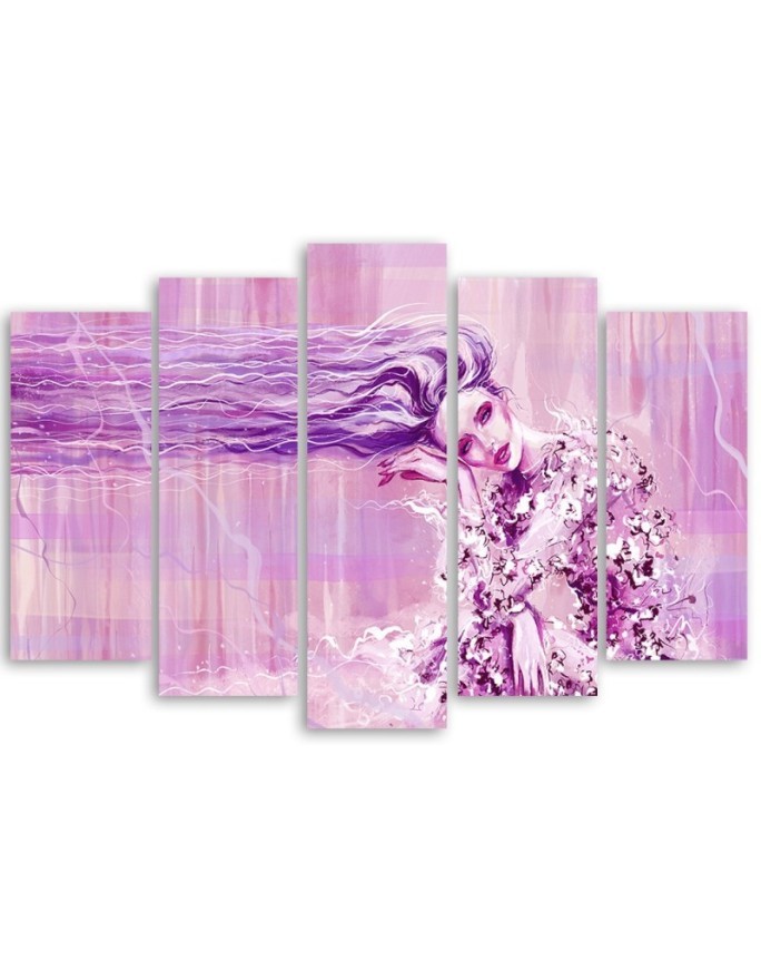 Canvas print for bedroom 5 parts - Woman with long hair | FEEBY