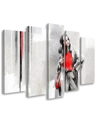 Modern five-part painting - Woman with coat | FEEBY