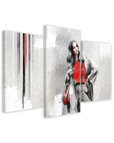 Canvas print for living room triptych - Woman in a coat | FEEBY