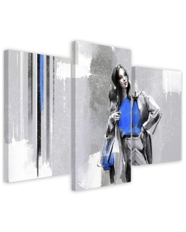 Canvas print for living room triptych - Woman in a coat | FEEBY