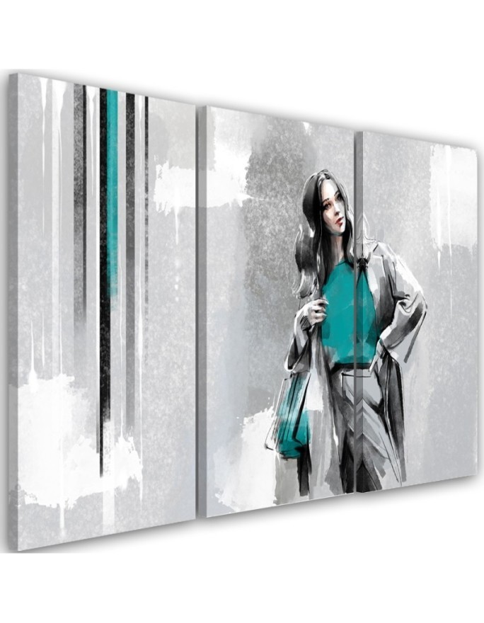 Triptych canvas painting - Woman in a coat | FEEBY