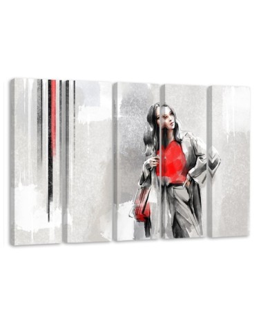 Modern five-panel Canvas painting - Woman in a coat | FEEBY