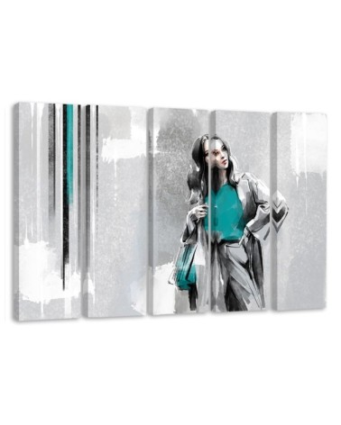 Modern five-piece painting - Woman in a coat | FEEBY