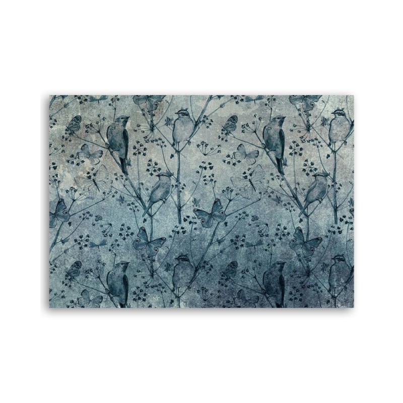 Leinwandbild - Vögel auf Zweigen Blau | Feeby