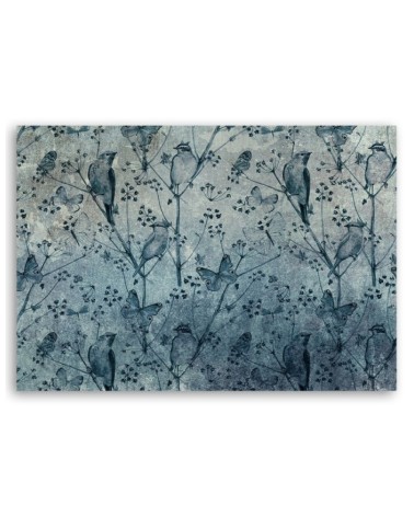 Leinwandbild - Vögel auf Zweigen Blau | Feeby