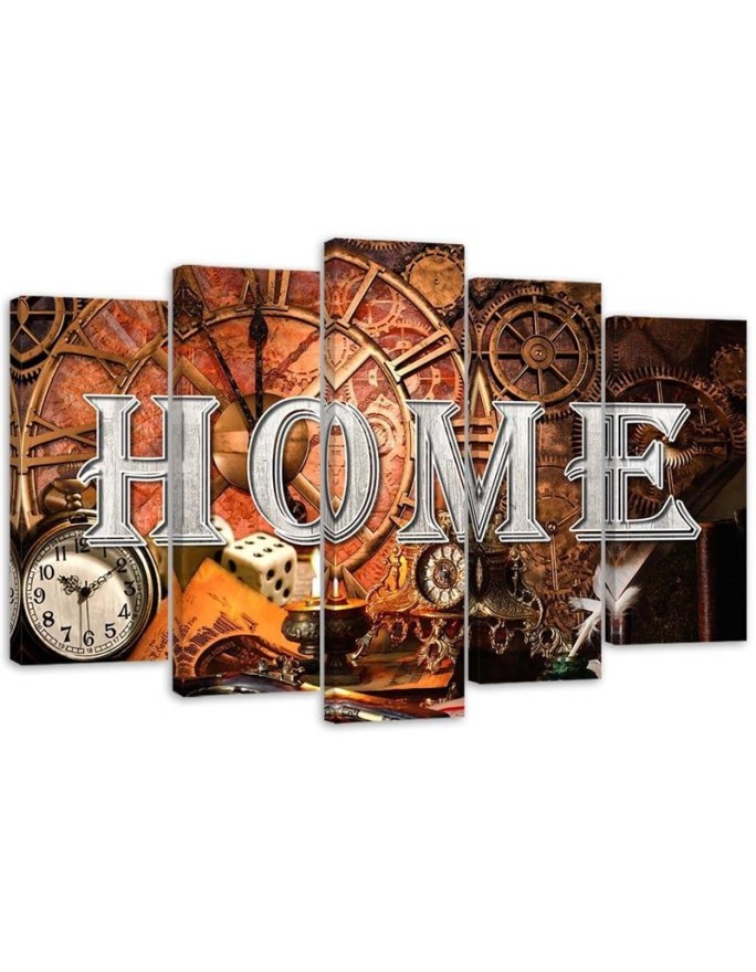 Obrazy dla domu - Retro zegary i napis Home | FEEBY
