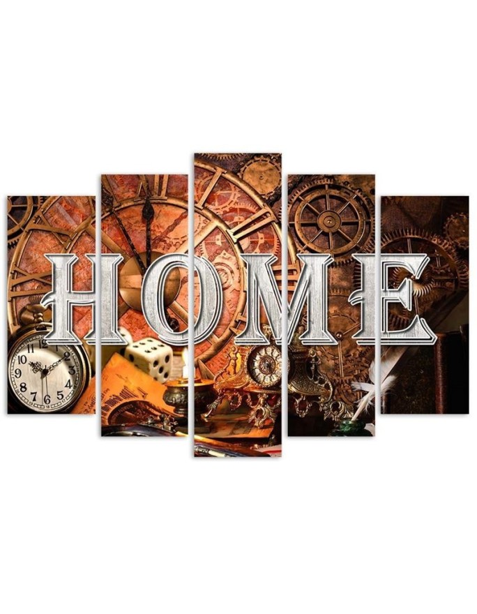 Obrazy dla domu - Retro zegary i napis Home | FEEBY