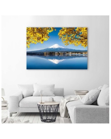 Modernes Wandbild - Berg Fuji See und gelbe Blätter | Feeby