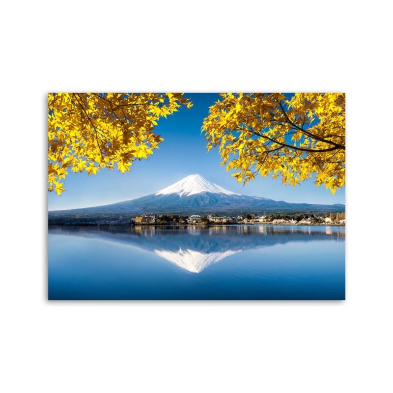 Modernes Wandbild - Berg Fuji See und gelbe Blätter | Feeby
