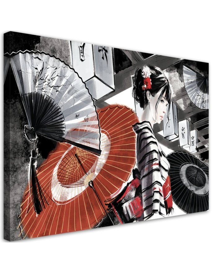 Bild auf Leinwand - Geisha mit einem Fan | Feeby
