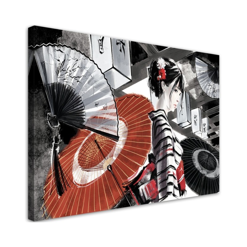 Bild auf Leinwand - Geisha mit einem Fan | Feeby