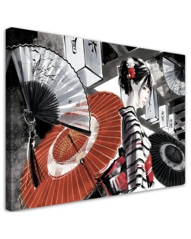 Bild auf Leinwand - Geisha mit einem Fan | Feeby