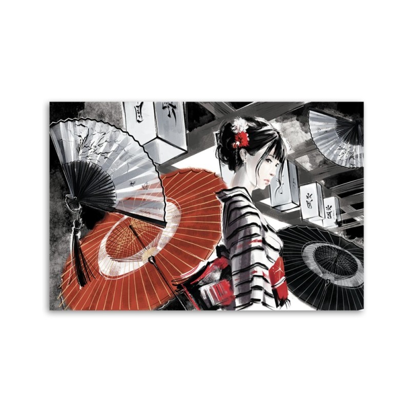 Bild auf Leinwand - Geisha mit einem Fan | Feeby