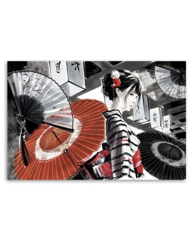 Bild auf Leinwand - Geisha mit einem Fan | Feeby