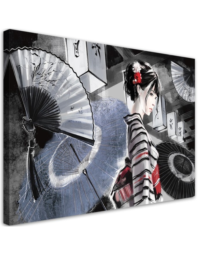 Leinwanddruck - Geisha mit einem Fan | Feeby