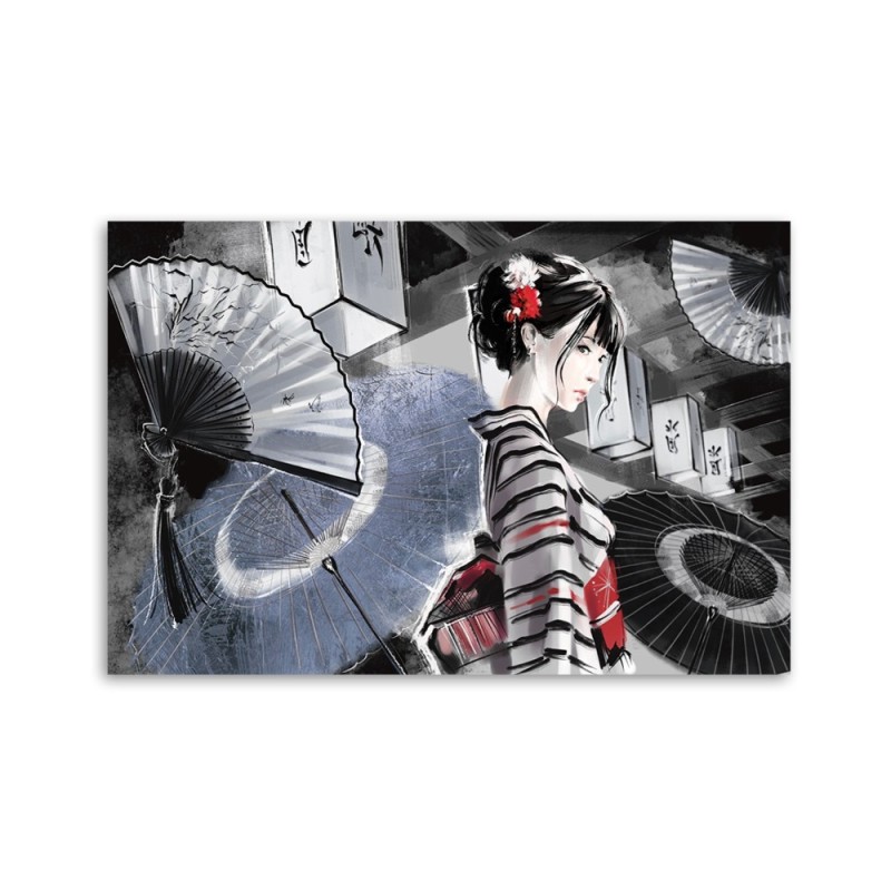 Leinwanddruck - Geisha mit einem Fan | Feeby