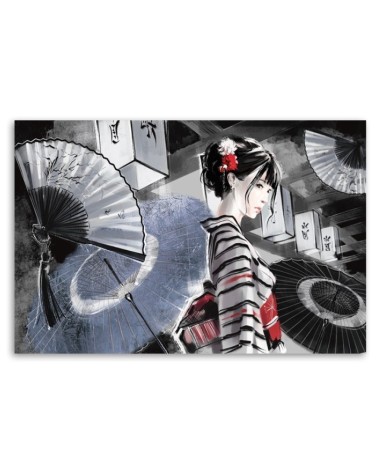 Leinwanddruck - Geisha mit einem Fan | Feeby