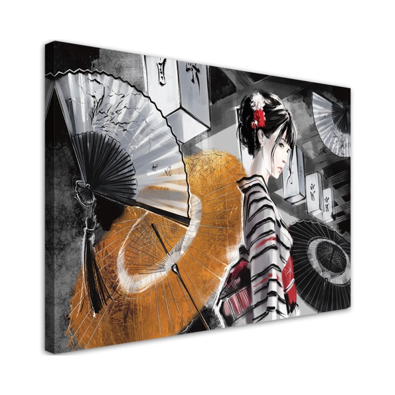 Leinwandbild - Geisha mit einem Fan | Feeby