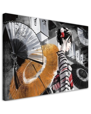 Leinwandbild - Geisha mit einem Fan | Feeby