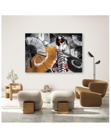 Leinwandbild - Geisha mit einem Fan | Feeby