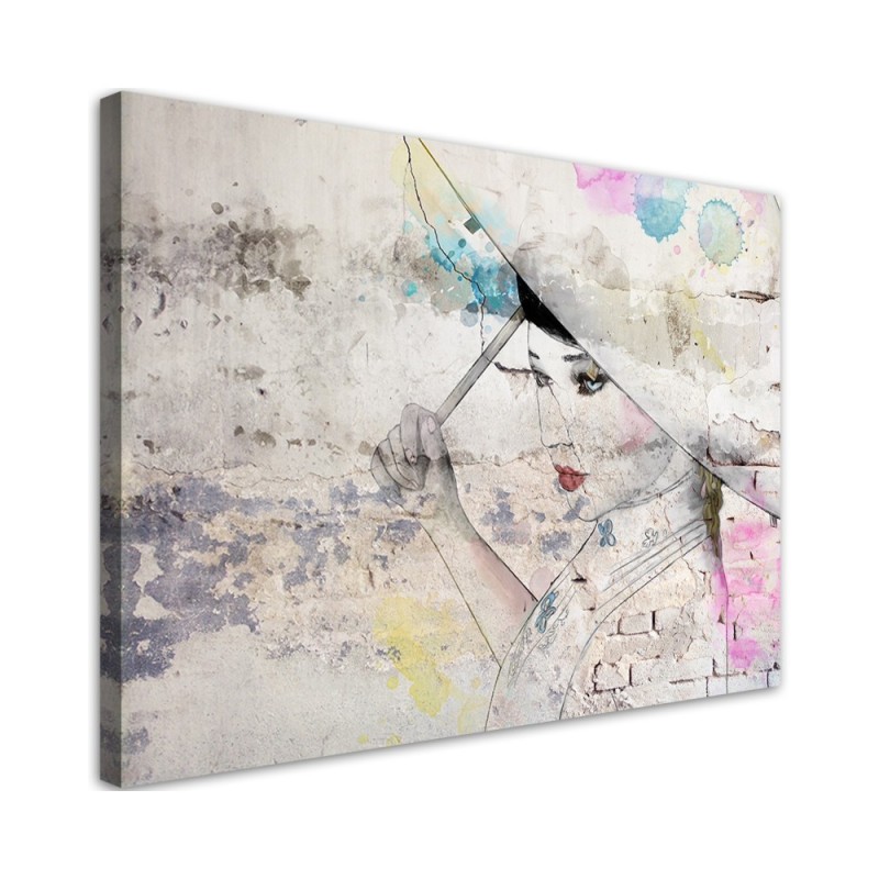 Leinwandbild modern - Geisha hält einen Regenschirm | Feeby