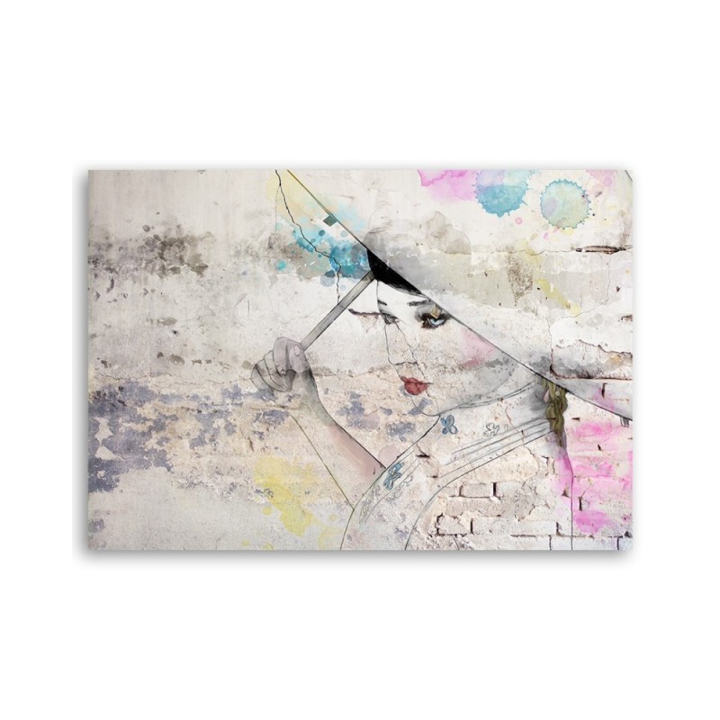 Leinwandbild modern - Geisha hält einen Regenschirm | Feeby