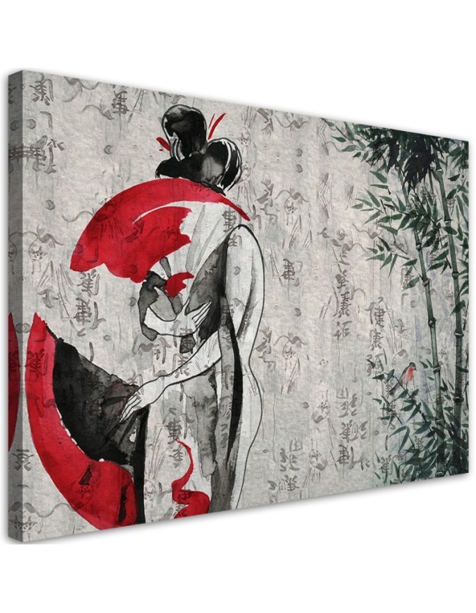 Leinwandbild - Japanische Geisha mit einem Fan | Feeby