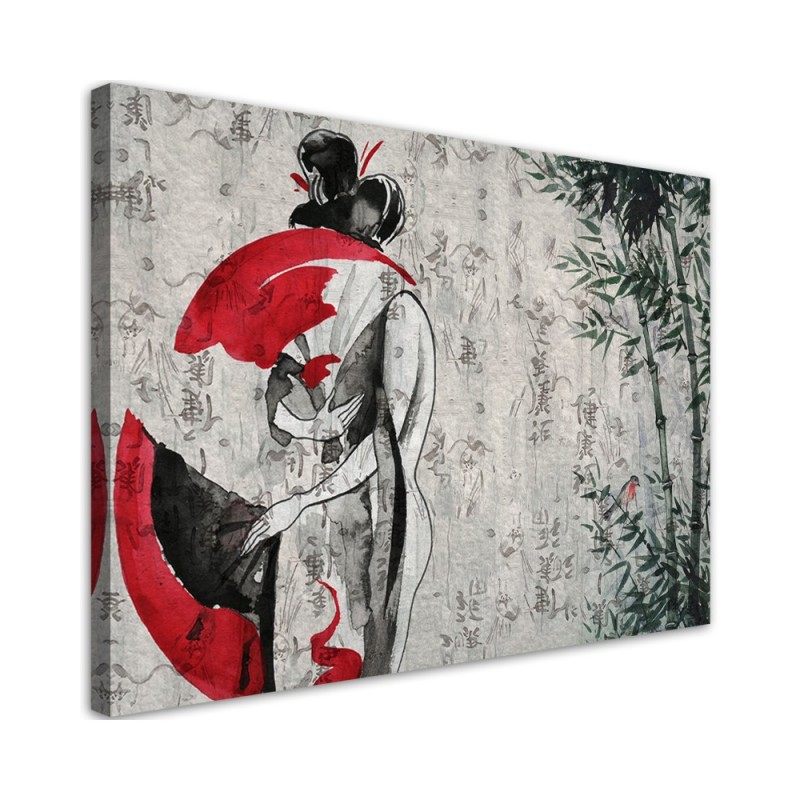 Leinwandbild - Japanische Geisha mit einem Fan | Feeby