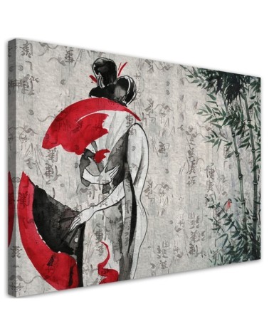 Leinwandbild - Japanische Geisha mit einem Fan | Feeby